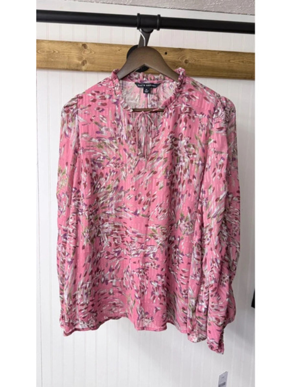 pink abstract print long-sleeve blouse Zac & Rachel xl fall modest office
